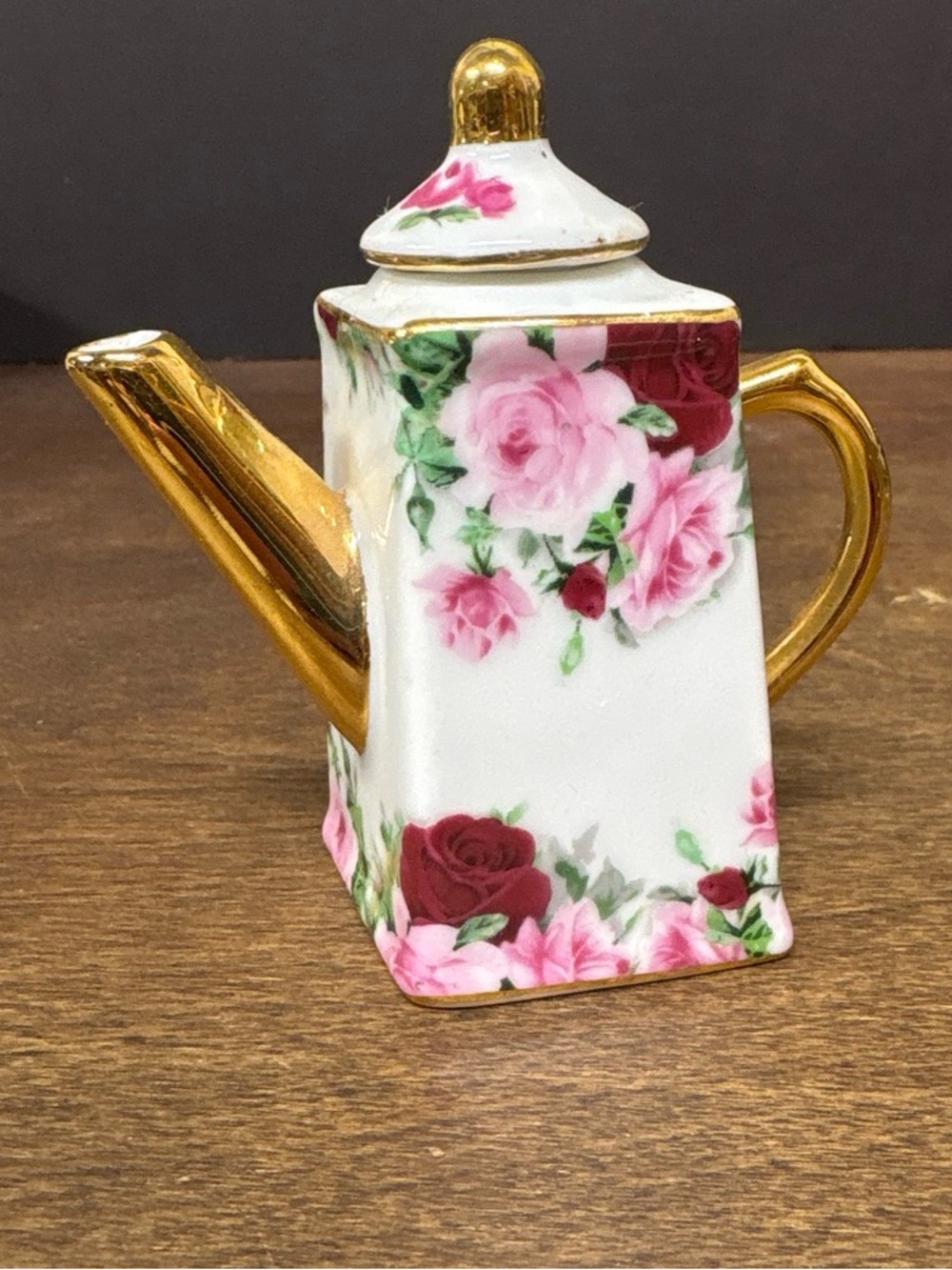 Porcelain Floral Mini Teapot with Gold Accents - White & Pink